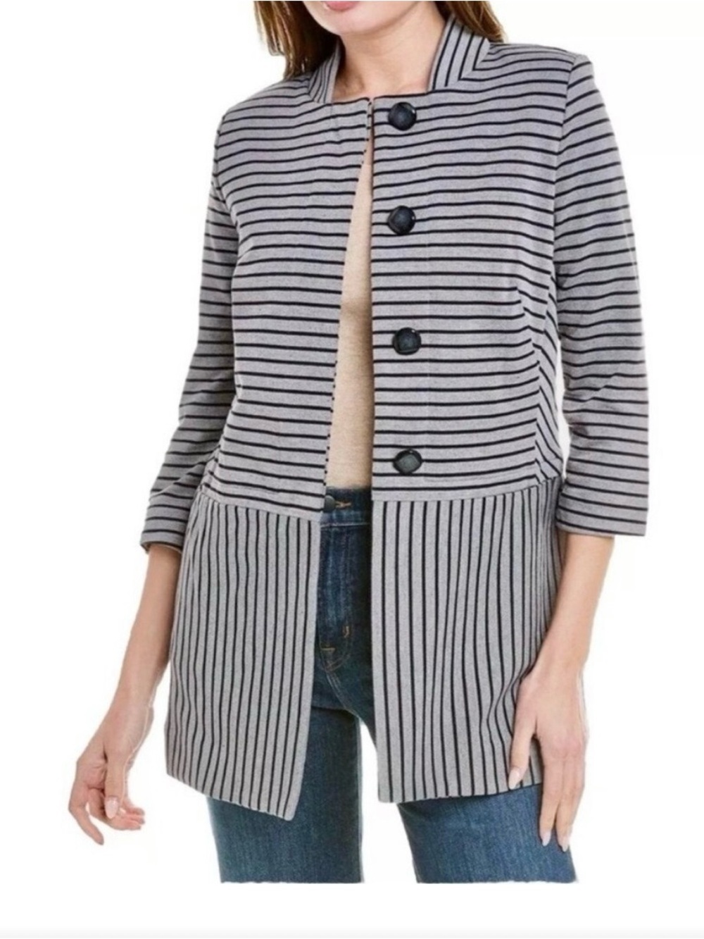 CAbi Gray & Black Striped Button-Front Jacket - Picture 2 of 9